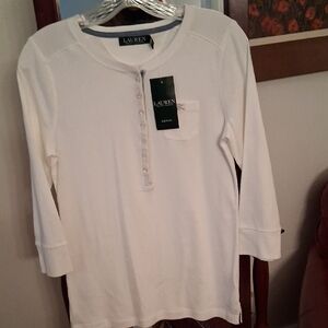 Ralph Lauren White Button-Down Henley Top